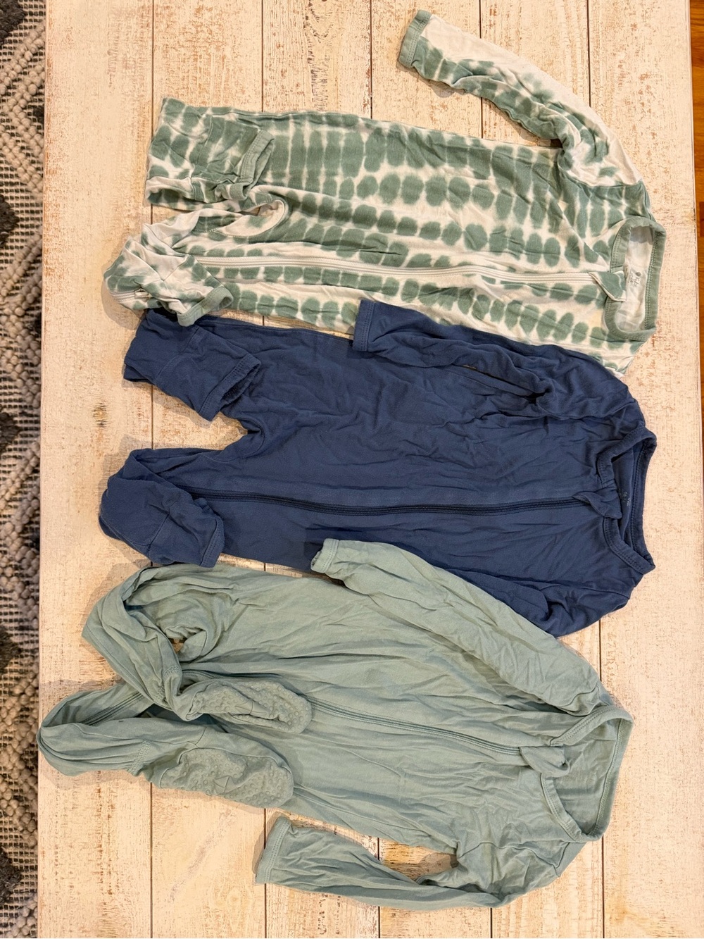 Kyte BABY Long-Sleeve rompers and footie in Blue, Sage & Green Tie-Dye